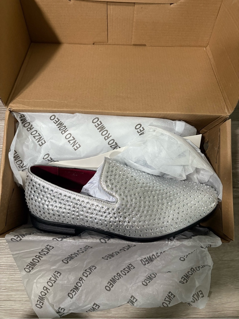 Enzo Romeo Men’s Silver Crystal-Studded Slip-On Loafer